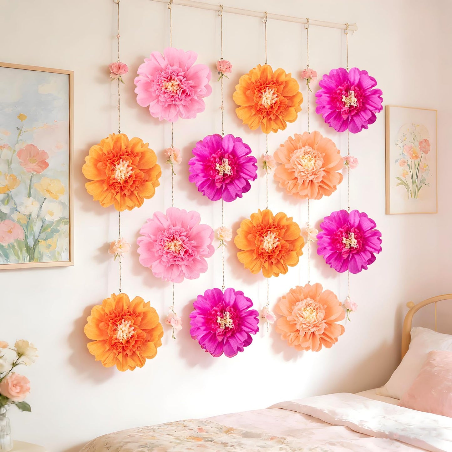 SUNBEAUTY 12PCS Large Paper Flowers 12 Inch Pink Orange Tissue Paper Flowers Pink Orange Giant Crepe Paper Flowers for Girl Women Birthday Wedding Flower Backdrop Wall Spring Garden Party Supplies