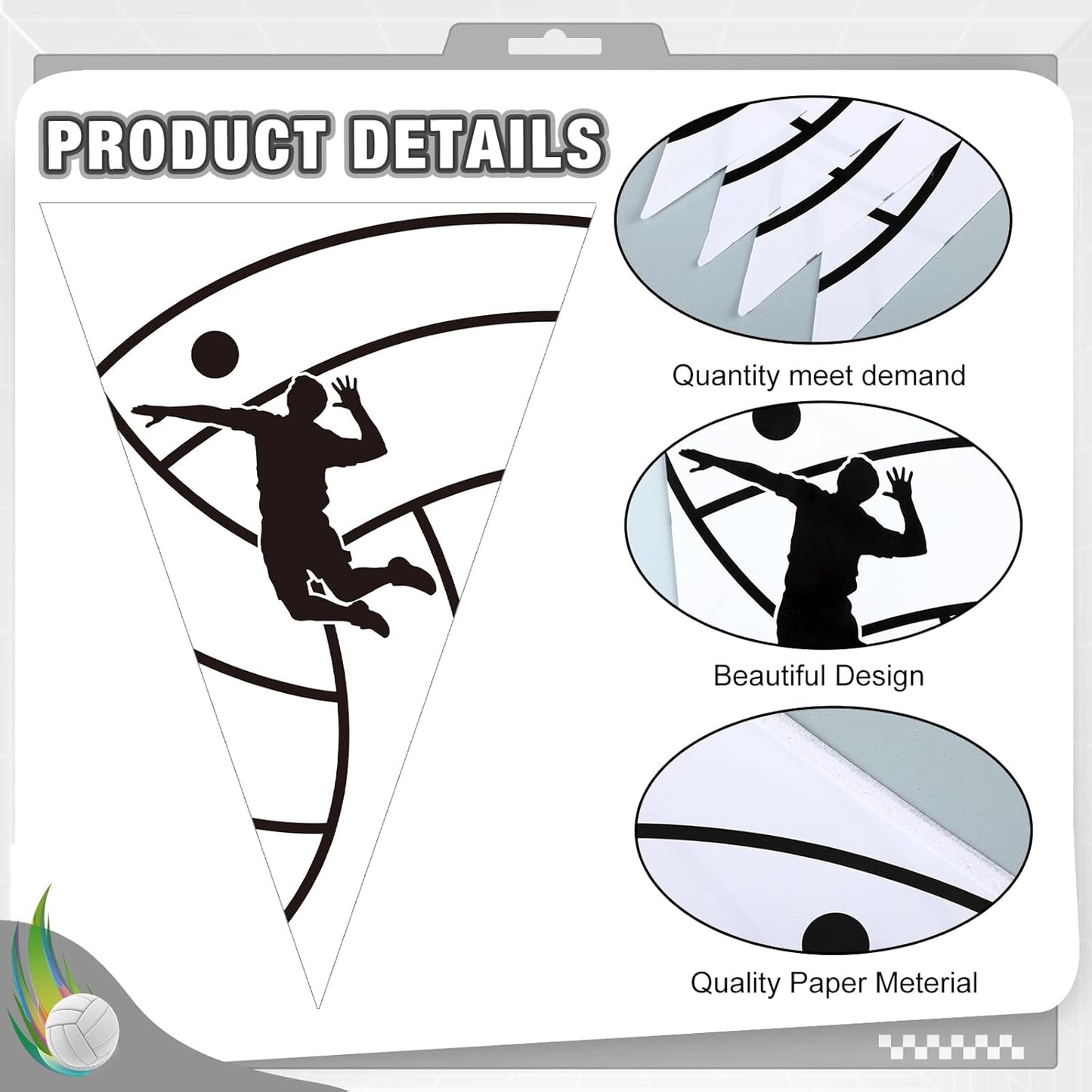 Jetec Volleyball Party Banner, 5 Pack 49ft Sports Pennant Garland, Black & White Triangle Flags for Volleyball Birthday, Team Events, Indoor Outdoor Party Decorations Supplies