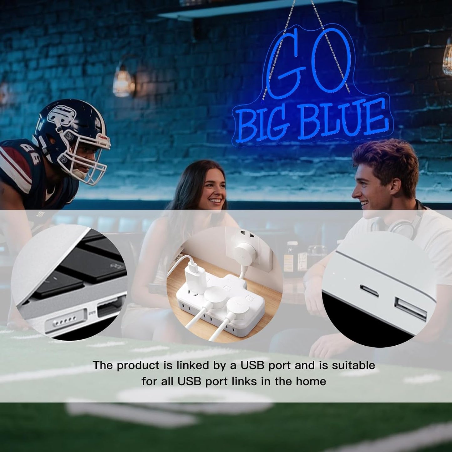 WLHOPE Go Big Blue Neon Sign Led Signs for Party Wall Decor, Neon Lights Transparent Acrylic Board Sign for Man Cave Bar Game Room Decoration