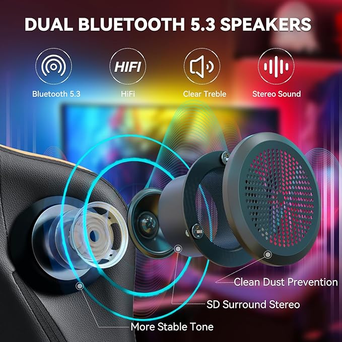 HOFFREE Gaming Chair with Speakers Massage Computer Gaming Chair with Pocket Spring Cushion for Adults Reclining Gamer Chair with Bluetooth Video Game Chairs with Footrest Gold and Black