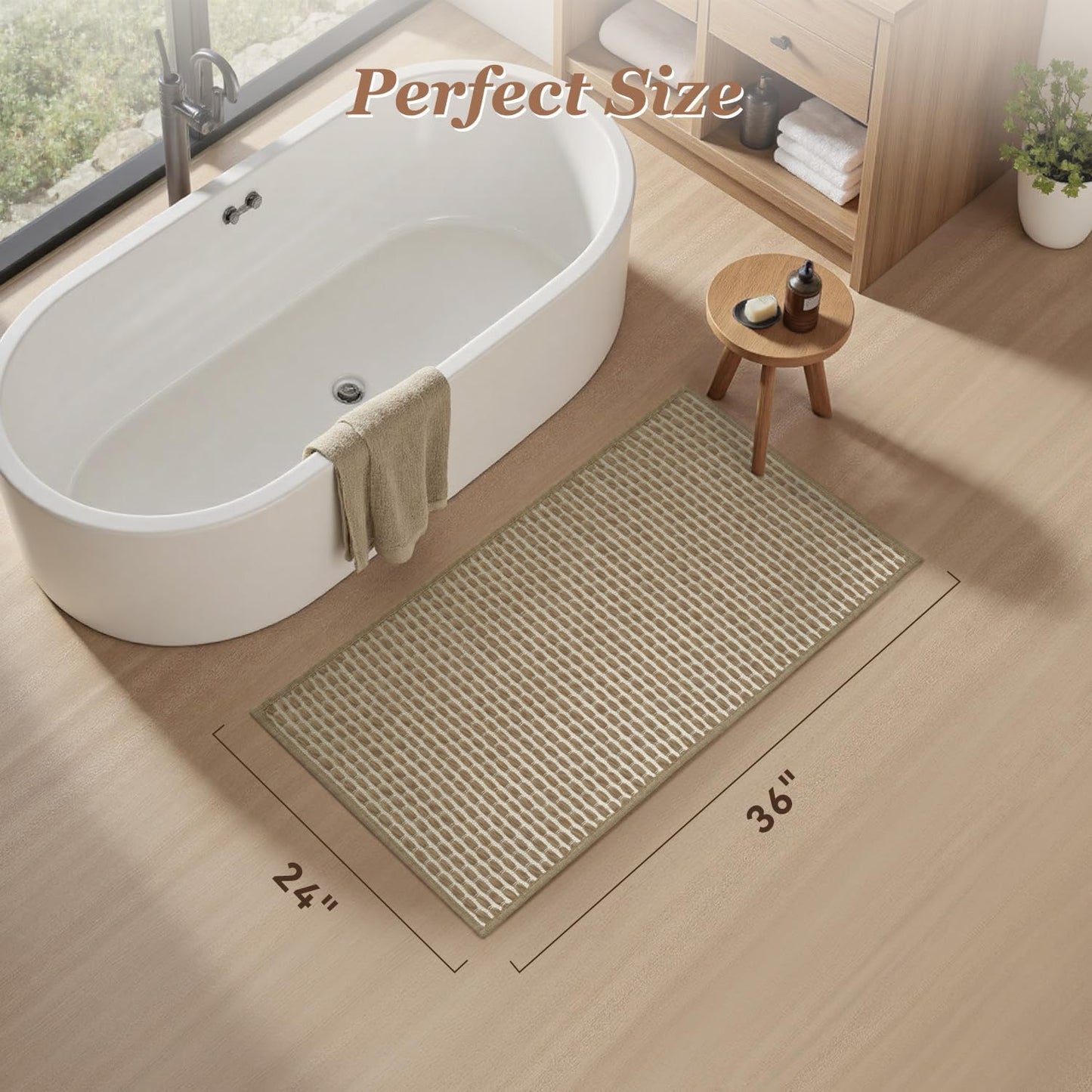 AMOAMI Unique Woven Bath Mat, Super Absorbent Non Slip Bath Mats for Bathroom Floor Textured Bathroom Mat Quick Dry Washable Bath Rug Boho Thin Rugs for Bathroom Beside Tub, 24" x 36", Brown