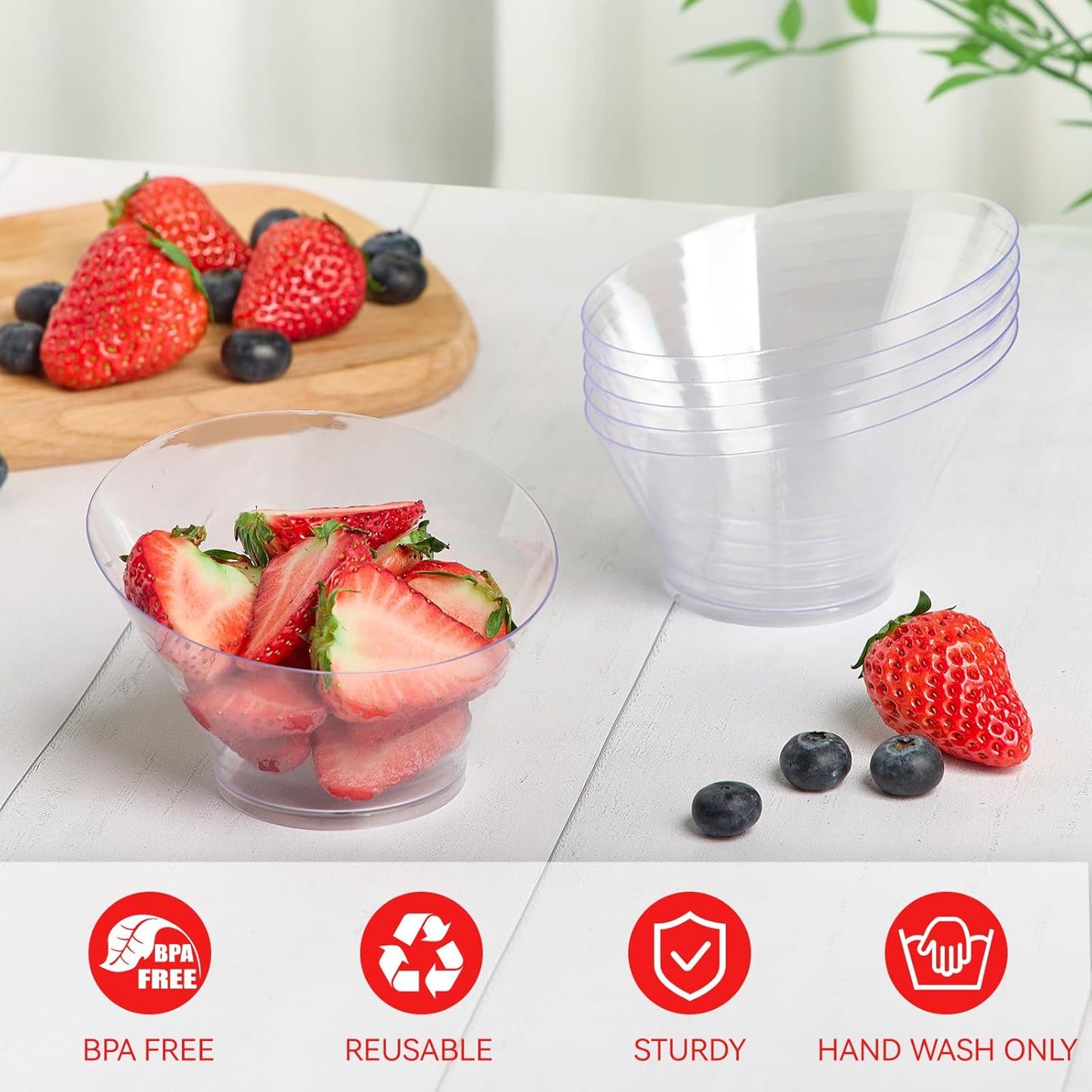 Qeirudu 20 Pack 6 oz Angled Plastic Bowls, Small Candy Bowls Disposable Serving Bowls for Ice Cream, Snack, Dessert, Appetizer, Fruit, Salad