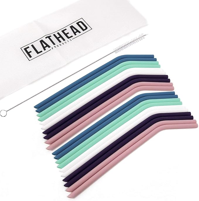 Reusable Silicone Straws - 20 Pack + Cleaning Brush, Dishwasher Safe, Compatible with 30oz & 20oz Tumblers