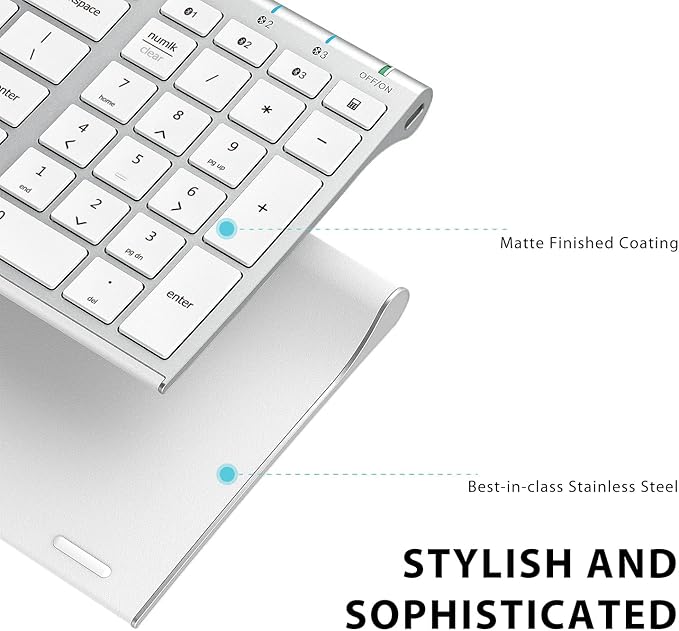 iClever BK10 Bluetooth Keyboard, Universal Bluetooth 5.1 Wireless Keyboard with Number Pad, Ergonomic Design, Multi-Device Compatibility, Stable Connection for Mac, iPad, iPhone, Android, Windows