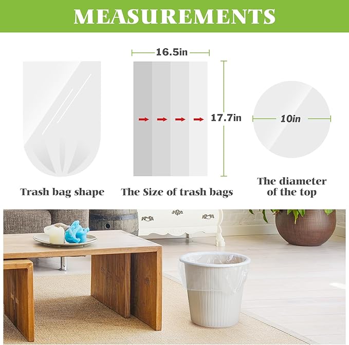 Teivio 1.6 Gallon 180 Counts Small Trash Bags Garbage Bags, Bathroom Trash Can Bin Liners, Small Plastic Bags for home office kitchen, Clear