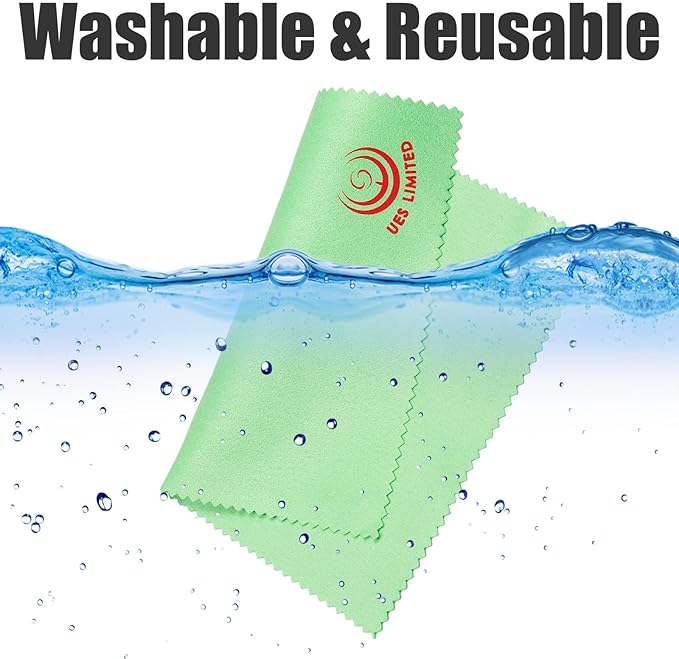 UESWILL Microfiber Cleaning Cloths for Glasses, Sunglasses, Camera Lens, Phone Laptop Tablet Electronics & Screens, Other Delicate Surfaces 6.7 x 5.7 inches 12-Pack