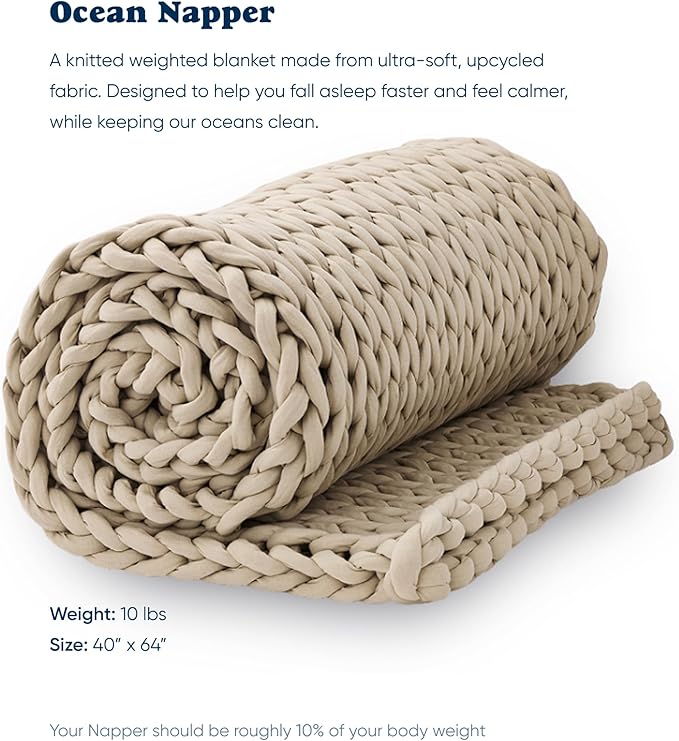 Bearaby Weighted Blanket 10 lbs (40"x64") – Driftwood – Recycled Polyester – Eco-Friendly, Heavy Throw for Adults – Soft, Breathable, Sustainable Comfort