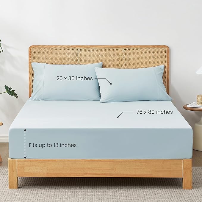 Cozy Bliss Premium Cooling Sheet Set King Size, Q-Max>0.4, 3PCS No Flat Sheet with 2 Pillowcases, Breathable Fitted Sheet for Hot Sleepers & Night Sweats, Deep Pocket Up to 18 Inches, Cool Blue