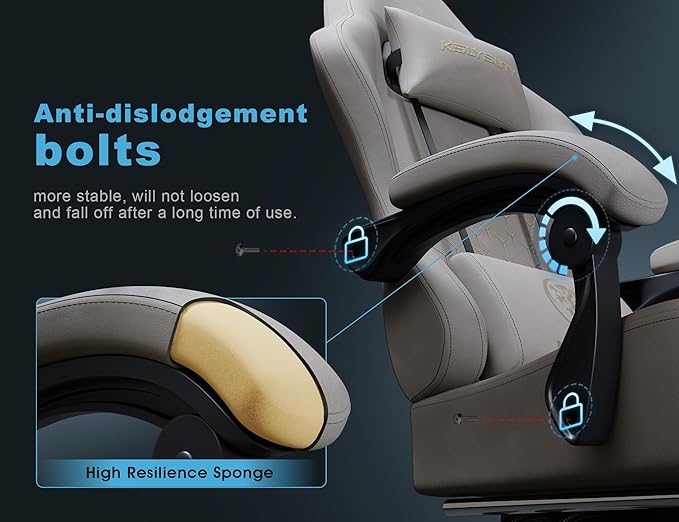 Gaming Chair Breathable Leather with Pocket Spring Cushion,Wide and High Ergonomic Office Chair with Headrest,Computer Gaming Chair with Footrest for Adult and Teen,Beige