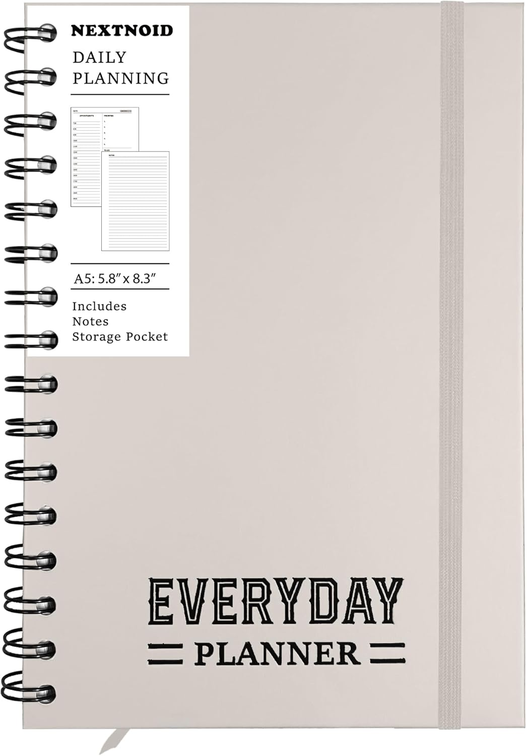 Undated Daily Planner Notebook With Hourly Schedule - Hardcover Appointment Day to do List Notebook for Women & Men - A5 Spiral Beige