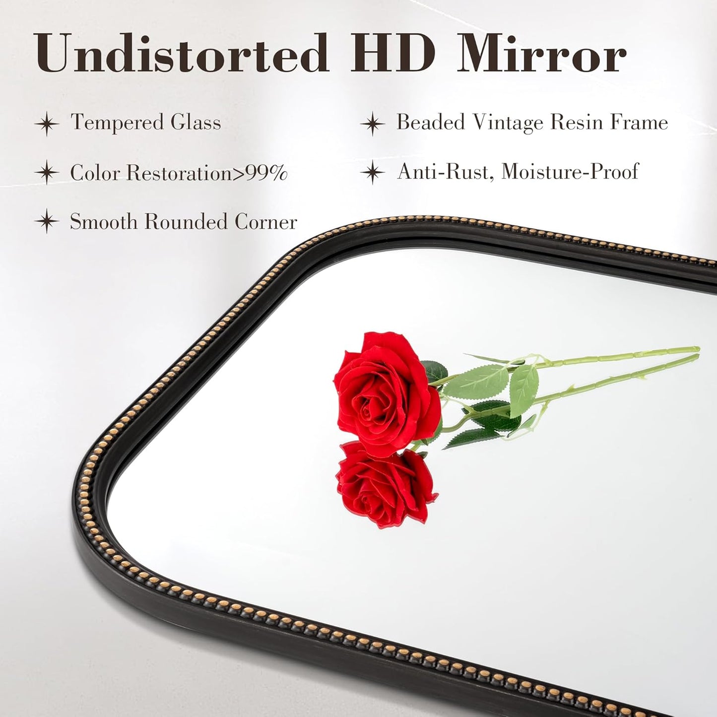 Axeman 32x48 Rounded Rectangular Wall Mirror, Decorative Bathroom Mirror, Traditional Vintage Wall Mounted Mirror with Beaded Frame for Accent Living Room Vanity Bedroom Entryway, Black