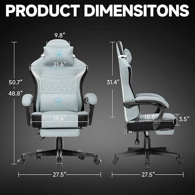 GTPLAYER Gaming Chair, Fabric Computer Office Chair with Pocket Spring Cushion, Ergonomic Office and Gaming, Video Gaming Chair with Linkage Armrests, High Back Desk Chair with Adjustable Recliner