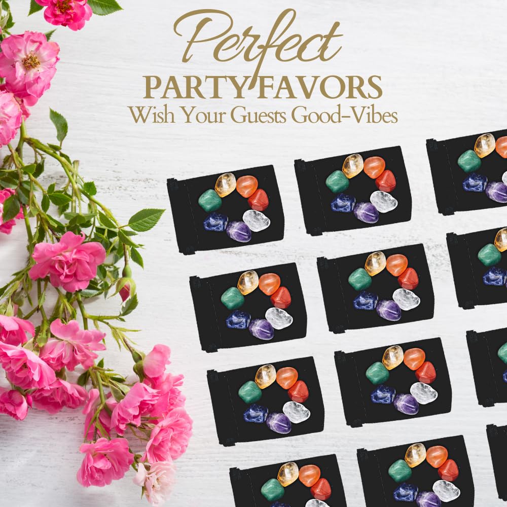 Crystals and Healing Stones Premium Kit Velvet Pouch - 7 Chakra Stones Healing Crystals Set, Ebook, Gift (Tiny 7 Chakra Stones)