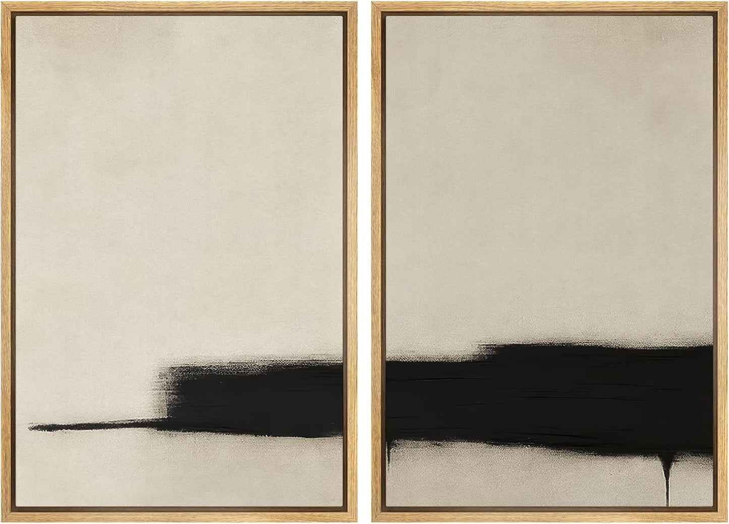 SIGNWIN Framed Wall Art Print Set Minimalist Black Brushstroke Abstract Neutral Beige and Black Illustrations Modern Art Rustic Relax/Calm for Living Room, Bedroom, Office - 16"x24"x2 NATURAL