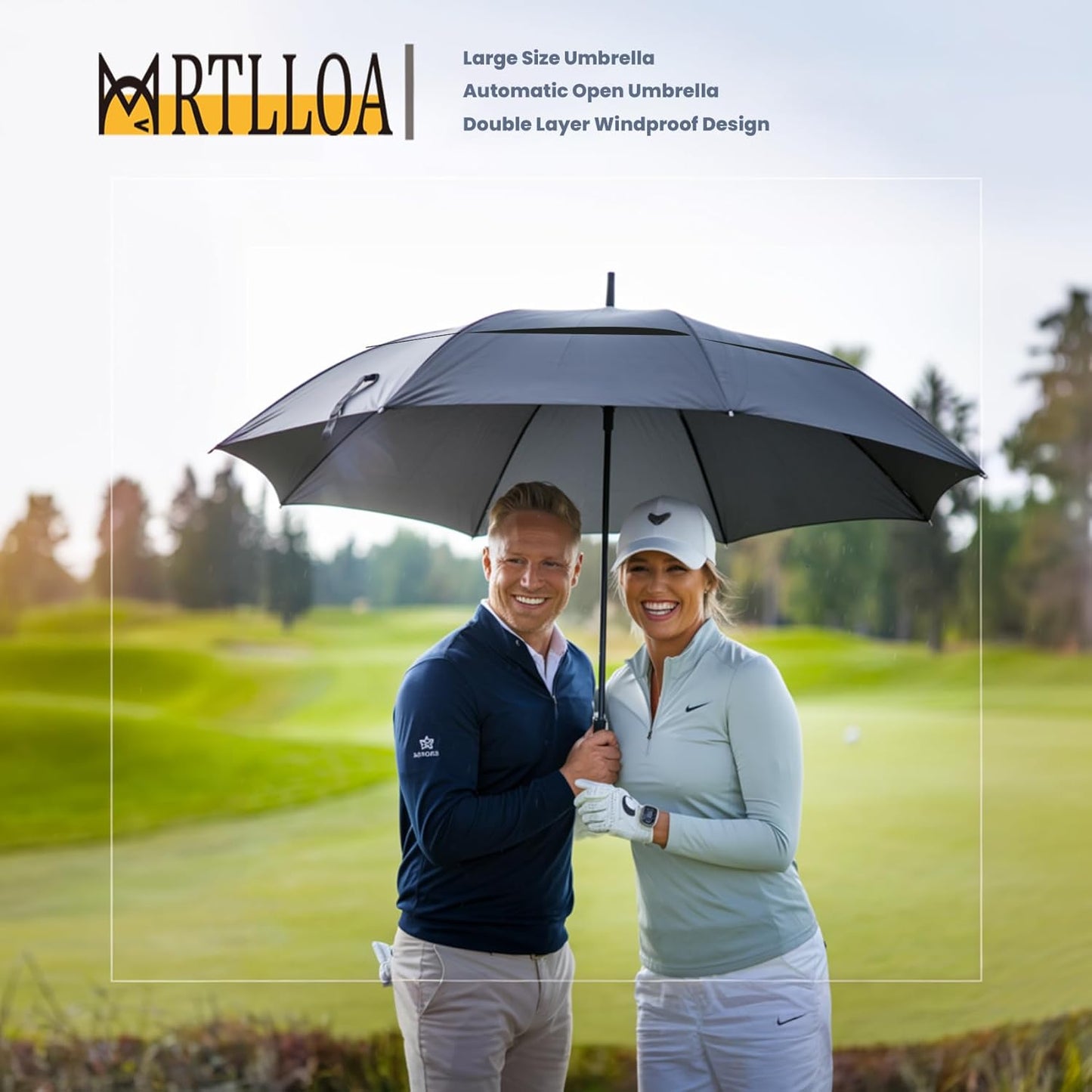 MRTLLOA Extra Large Golf Umbrella, 54/62/68/72 Inch Automatic Open, Oversize Double Canopy Vented Windproof Waterproof Sports Umbrellas for Rain