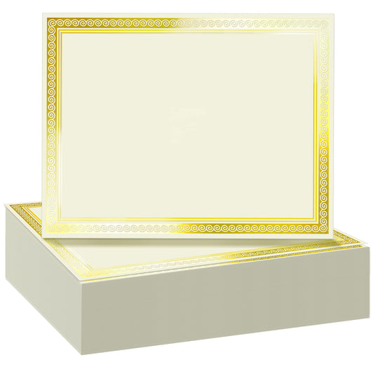SUNEE 100 Sheets Certificate Papers - Blank Gold Foil Border, 8.5x11 for Diploma, Certificates, Participation Awards, Document Cardstock Paper and Inkjet Printer Friendly (Ivory)