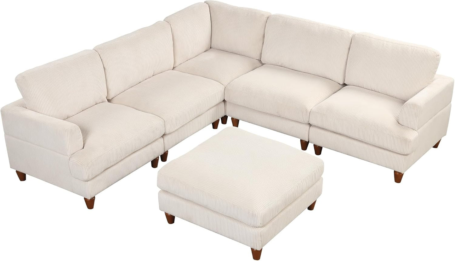 Eafurn Free Combination Symmetrical Modular Sectional Sofa with Movable Ottoman,Corduroy Upholstered Convertible Sleeper Couch,6 Seater Oversized Reversible Corner Sofa&Couch for Living Room Office