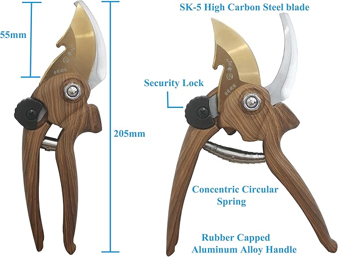 Pruning Shears for Gardening, Garden Scissors and Clippers, Professional Branch Garden Secateurs (Wood-like grain)