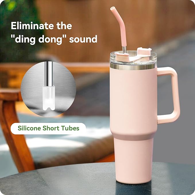Metal Straw Reusable for Stanley 30 OZ Tumbler, 2 Pcs Long Stainless Steel Drinking Straws with Silicone Tip for STANLEY Quencher 30 oz Cups, 1 Straw Brush, BPA Free Dishwasher Safe(Sky Blue)