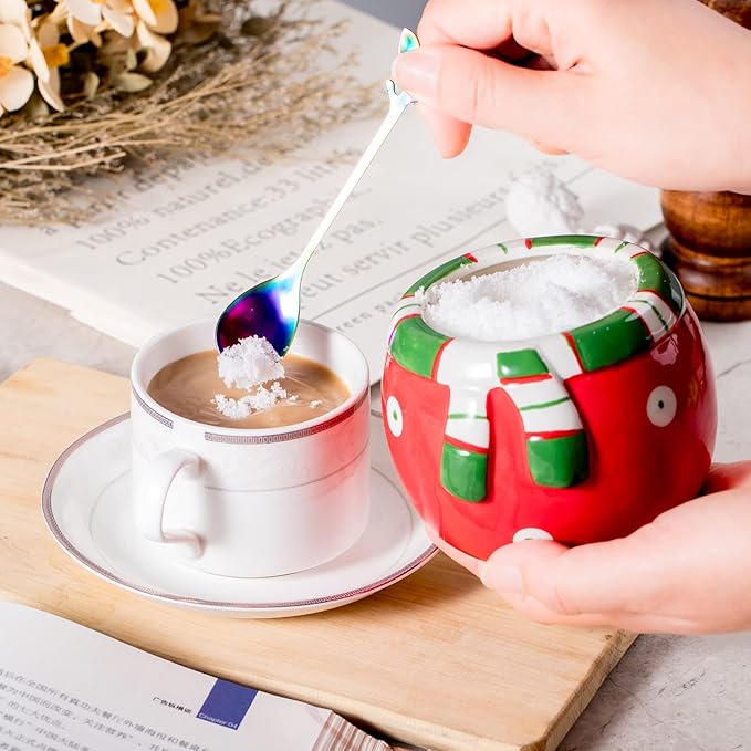 Christmas Sugar and Creamer Set - Ceramic, Adorable Snowman Design - Dishwasher and Microwave Safe