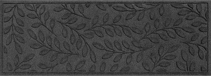 WaterHog Welcome Mat for Indoor/Outdoor, 2’ x 5’, Made in USA, Durable & Water-Resistant, Dirt Trapping Mat, Decorative Front Door and Entryway Rug, Brittney Leaf Design, Charcoal