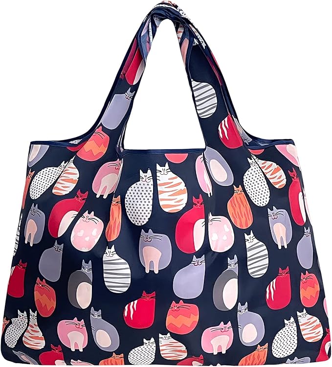 allydrew Large Foldable Tote Nylon Reusable Grocery Bags, 5 Pack