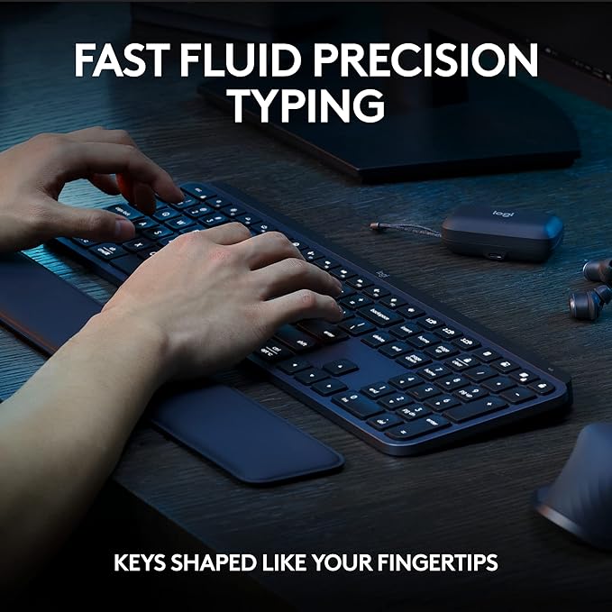 Logitech MX Keys S Combo - Performance Wireless Keyboard and Mouse with Palm Rest, Customizable Illumination, Fast Scrolling, Bluetooth, USB C, for Windows, Linux, Chrome, Mac,Color Graphite.