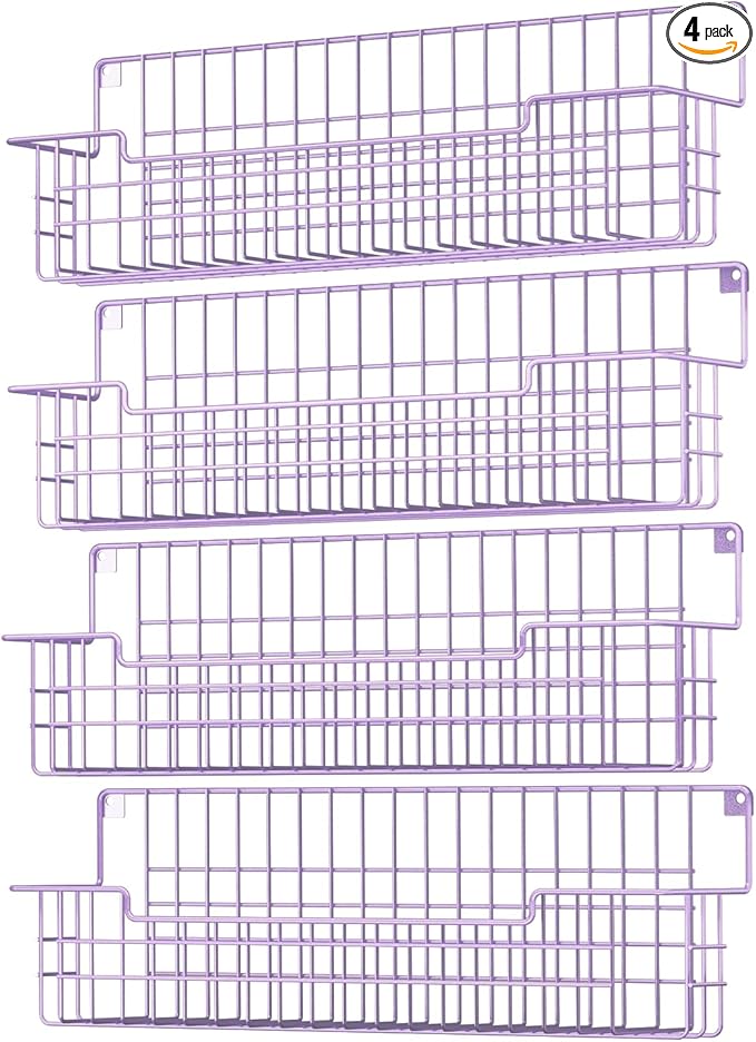 Spice Rack Wall Mount, Spice Organizer for Cabinet & Pantry Door, Set of 4 Hanging Spice Rack Saving Space for Kitchen, Purple