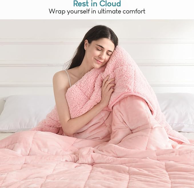 Cottonblue Weighted Blanket Queen Size 15lbs, Sherpa Weighted Blankets for Adults, Fuzzy Soft Flannel Bedding Blanket Throw, Cozy Plush Blanket for Sofa Bed, 60 x 80 inches, Blush Pink