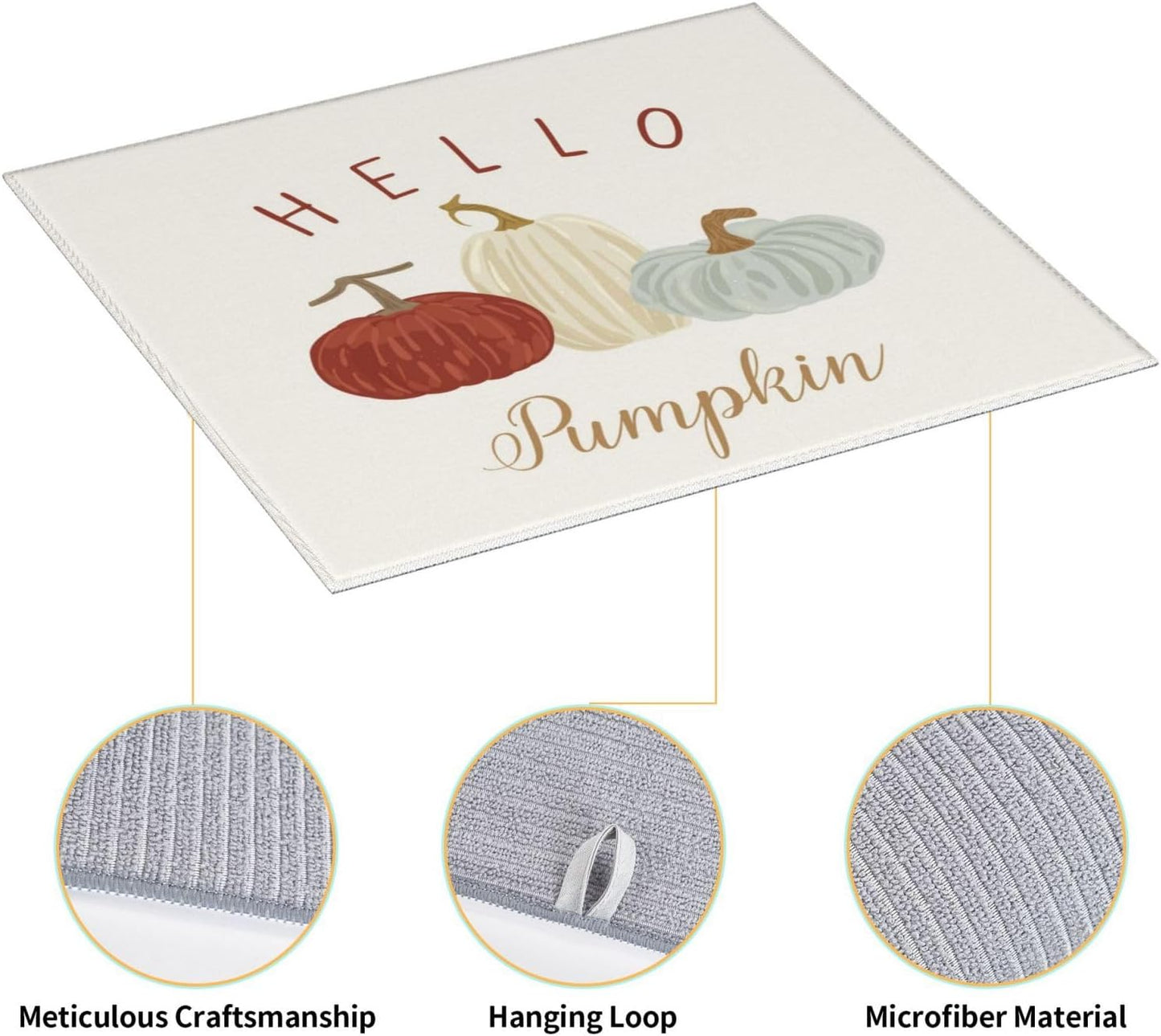 Dish Drying Mat Pumpkin Thanksgiving Autumn for Kitchen Counter Absorbent 16x18 Inch Microfiber Dishes Plate Glass Dry Draining Pad Reversible Washable