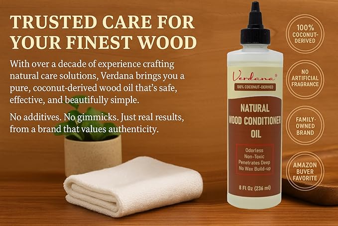 Verdana Natural Wood Conditioner Oil – 8 Fl Oz – Plant-Based, Odorless Furniture Conditioner for Wood Tables, Cabinets, Dressers & Antiques – Nourish, Polish & Protect – Non-Toxic Conditioning Oil