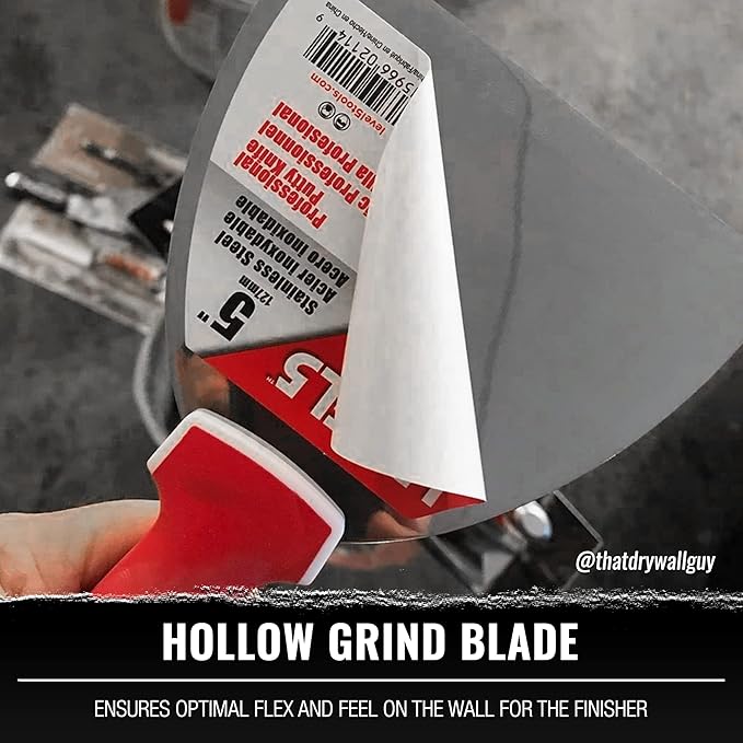 5" Soft-Grip Stainless Steel Drywall Joint Knife - LEVEL5 | Pro-Grade | Comfortable Finishing Hand Tool | Metal Hammer End | Sheetrock Gyprock Plasterboard Mud | 5-141