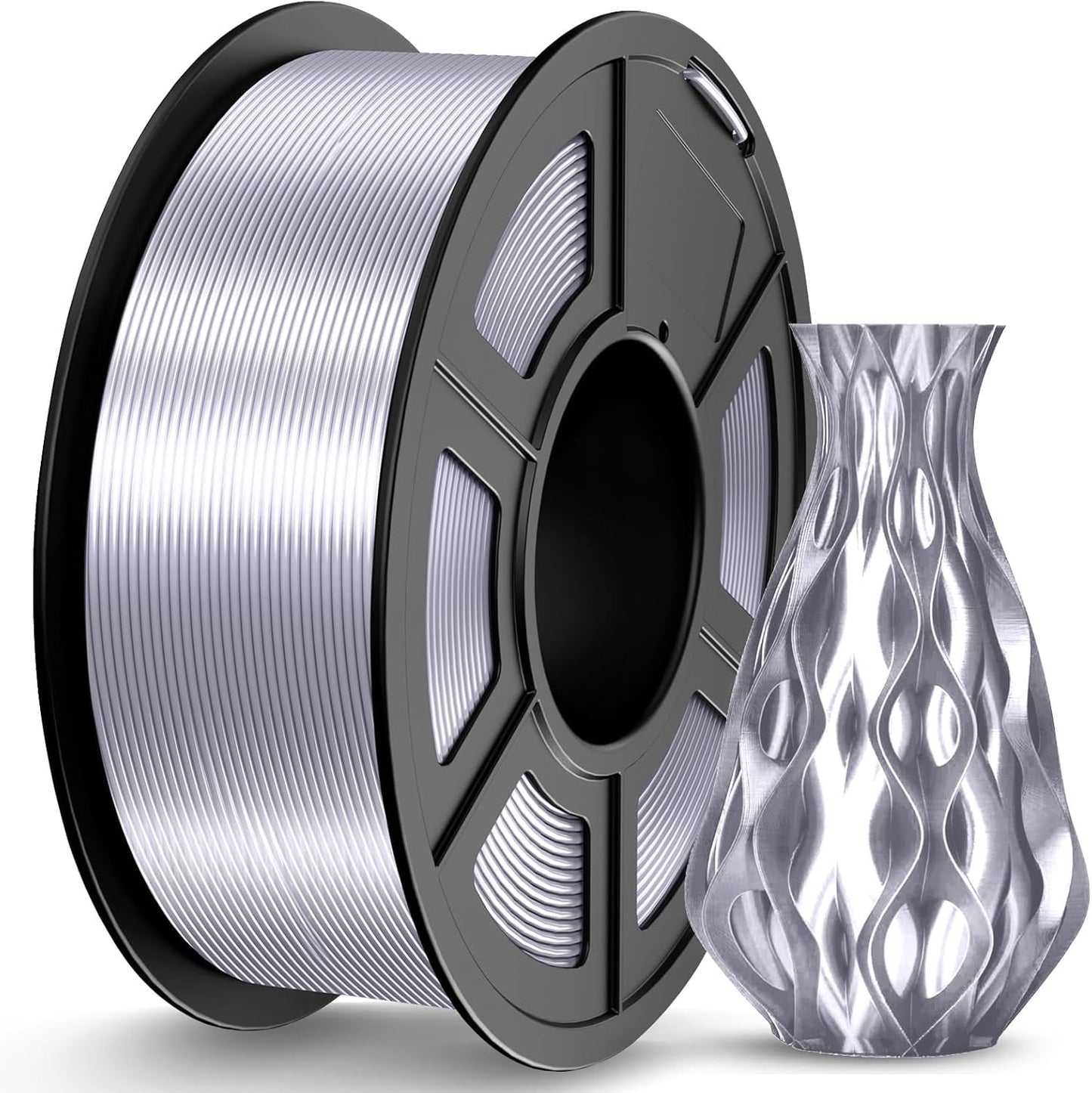 JAYO Silk PLA Filament 1.75mm Silver 1.1KG, Metal-Like Shiny 3D Printer Filament Dimensional Accuracy +/- 0.02mm, 1.1kg Spool(2.