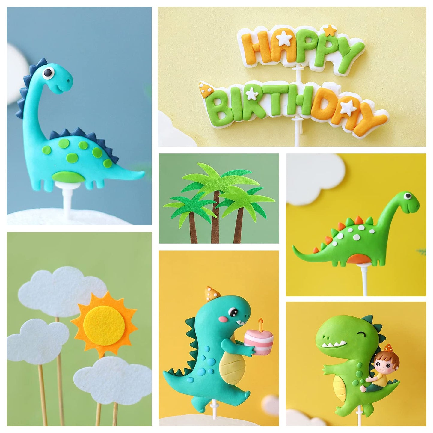 Dinosaur Cake Toppers Cute Dinosaur Happy Birthday Cake Decorations for Boy Girl Baby Shower Birthday Party Dinosaur Scene Theme Cartoon Party Decoration