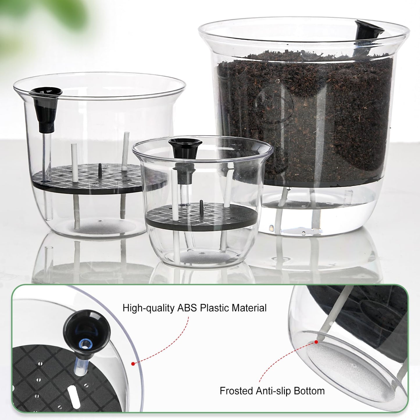 IWNTWY Plant Pots 6 inch Set of 3, Self Watering Pots for Indoor Outdoor Plants Flowers, Self Watering Planters with Reservoir, Drainage Hole and Absorbent Cotton Rope (3 Large)