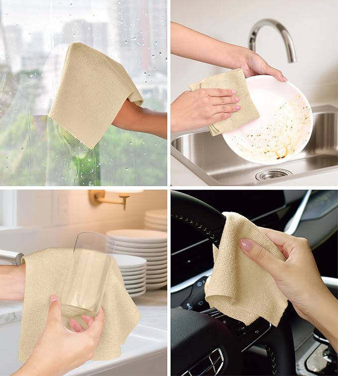 Microfiber Cleaning Cloth Roll–100 Pack, Tear Away Microfiber Towels, Reusable, Washable, Scratch-Free, Kitchen Towels for Car, Home, Kitchen, Glass, Dishes (Wheat Beige)