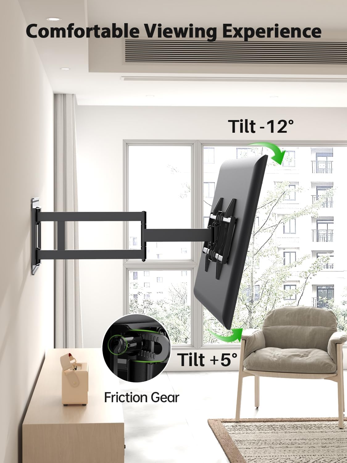 USX Mount Long Arm TV Wall Mount for Most 42-90 inch Television 40 Inch Extension Full Motion TV Mount，Wall Mount Bracket with 90°Swivel Up to 150lbs Fits 16” 18” 20” 24” Stud VESA 800x400mm