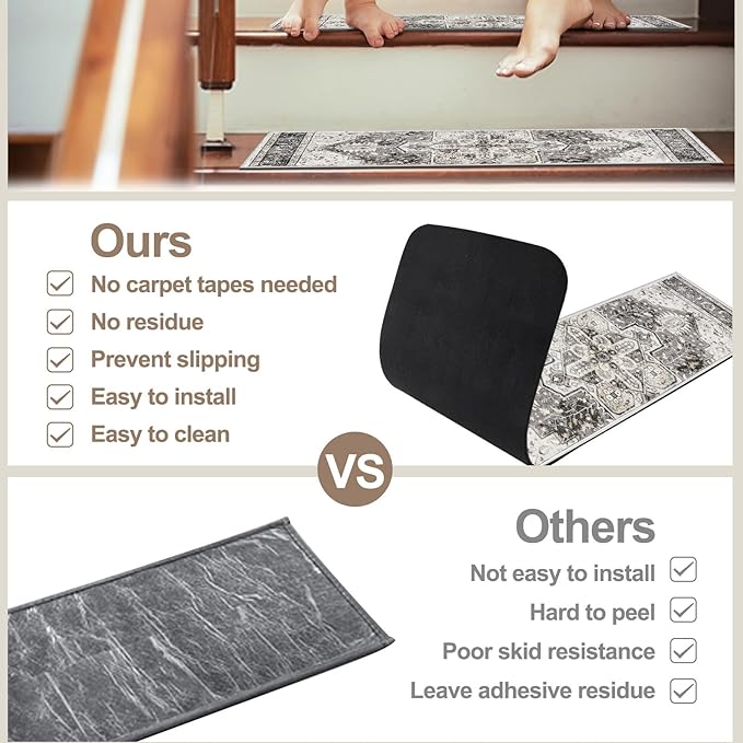 OJIA Stair Treads Carpet for Wooden Steps Non-Slip Landing Mat Stair Rug with Rubber Backing, Soft Stair Runner Safety Rugs for Family, Absorbent Washable 31x31 inch Carpet for Stairs