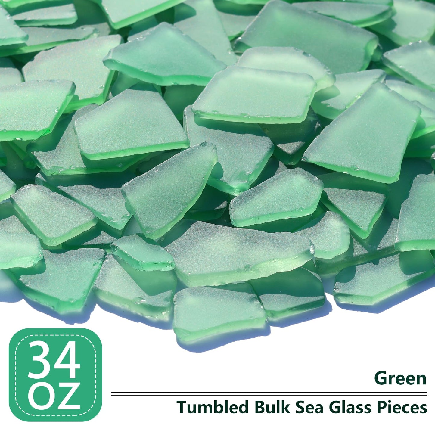 Sea Glass for Crafts - 34oz Green Frosted Seaglass Pieces - Vase Filler and Aquarium Ornament, DIY Craft Supplies for Art, Beach Weddings, and Home Decor