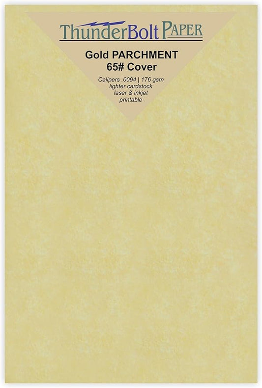 50 Gold Parchment 65lb Cover Weight Paper - 3" X 5" (3X5 Inches) Photo|Card|Frame Size - Printable Cardstock Colored Sheets Old Parchment Semblance
