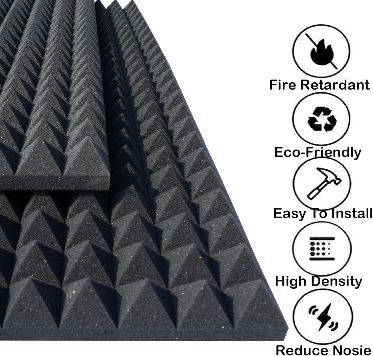 1 Pack Pyramid Sound Proof Foam Panels,48x24x2 Inch Acoustic Foam,High Density Soundproof Wall Panels,Fireproof Cancelling