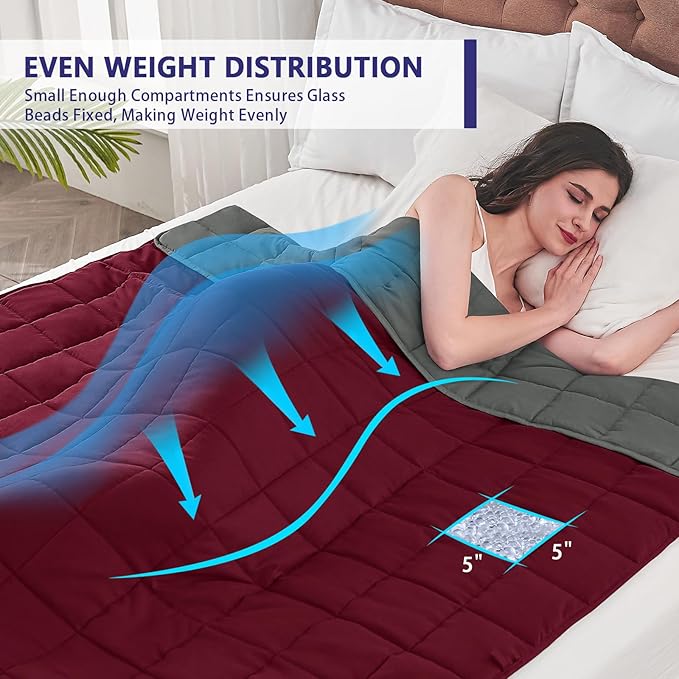 yescool Weighted Blanket for Adults (20 lbs, 48" x 72", Red Grey) Cooling Heavy Blanket for Sleeping Perfect for 110-130 lbs, Twin Size Breathable Blanket with Premium Glass Bead, Machine Washable