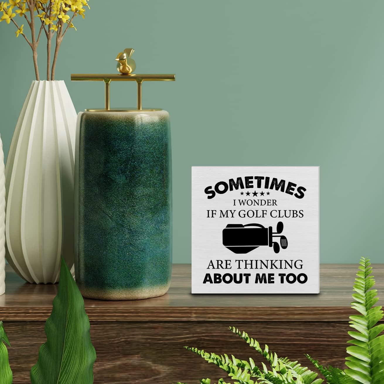Sometimes I Wonder If My Golf Clubs Wood Box Sign Decor - Funny Golf Life Wooden Block for Desk, Rustic Home Office Shelf Wall Decoration - Gift for Him Golfer