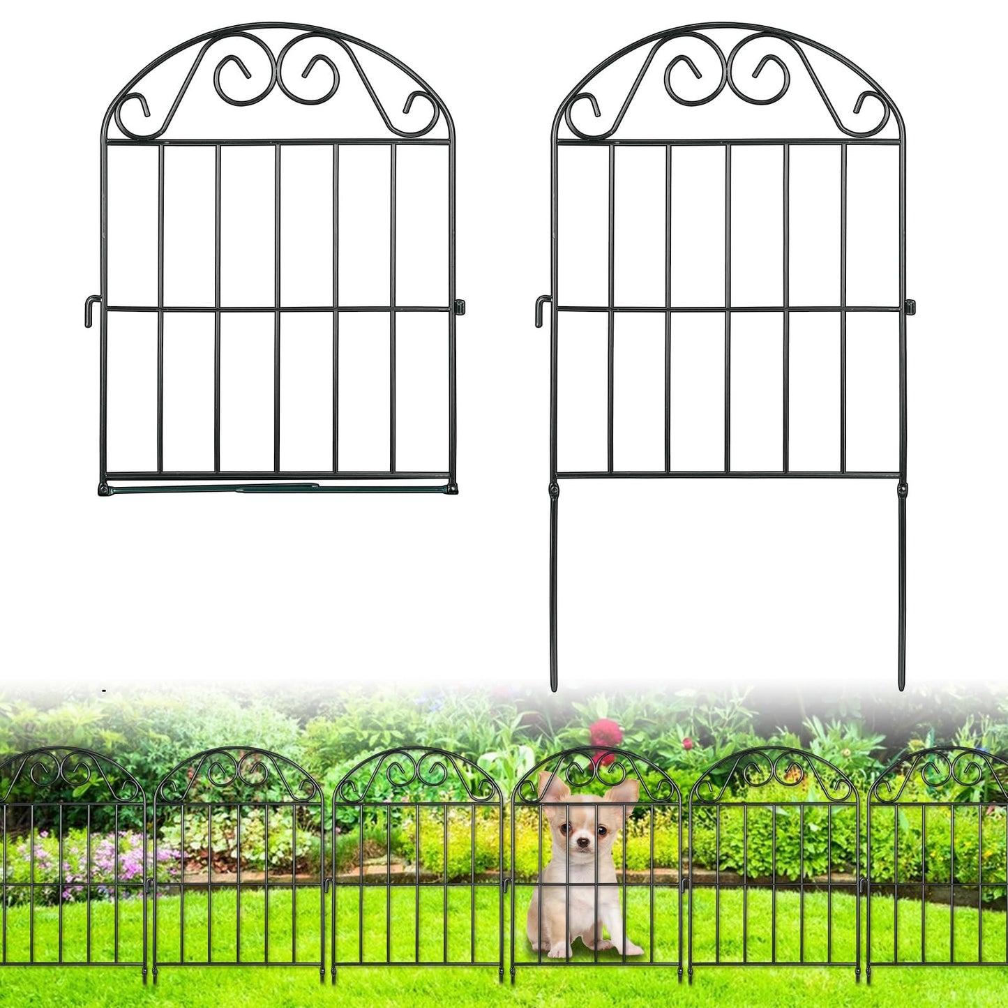 ADAVIN 20 Panels Collapsible Garden Fence Animal Barrier, 20 Ft(L) x 24 in(H) Black Rustproof Metal Wire Panel Border for Dogs Rabbits, Flower Edging for Landscape Patio Yard Outdoor Decor, Arched
