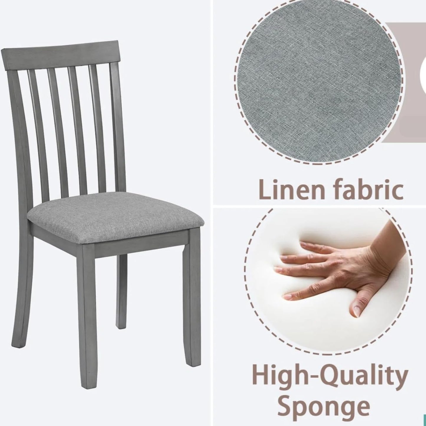 Dining Chairs Set of 4, Modern Kitchen Chair with Linen Upholstered Seat Cushion & Curved Backrest, 36" H Counter Height Dining Side Chairs with Non-Slip Feet Pads for Living Room, Grey