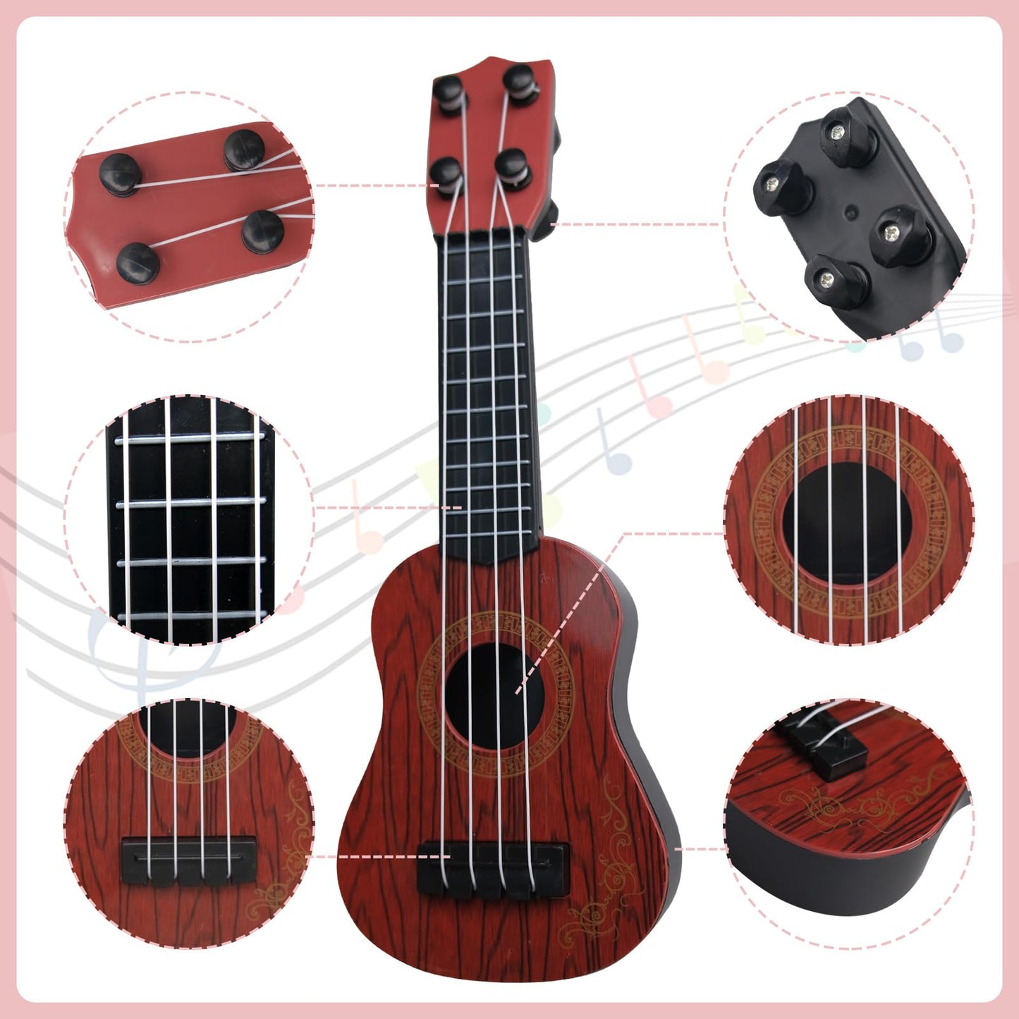 SENONAPO 15 Pcs Kids Toy Guitar 10 Inch Mini Classical Ukulele Guitar Toy Beginner Rhyme Developmental Musical Instrument Toddlers Ukulele Guitar Cute Guitar Toy for Toddler Educational Toy Supplies