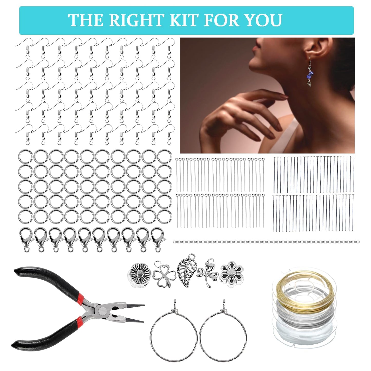 RUOMOXI Y Jewelry Making Supplies Kit for Adults - 1200 Crystal Beads, Jewelry Pliers, Earring Hooks, Necklace Clasp, Beading Wire - DIY Bracelets/Earrings/Rings for Thanksgiving, Christmas,Birthdays