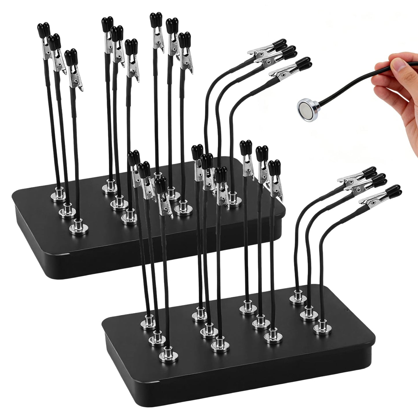 eZAKKA 2pcs Painting Stand Base Holder with 24pcs Bendable Magnetic Alligator Clips Sticks Kit for Gundam Hobby Model Painting Airbrush Model Coloring, Black