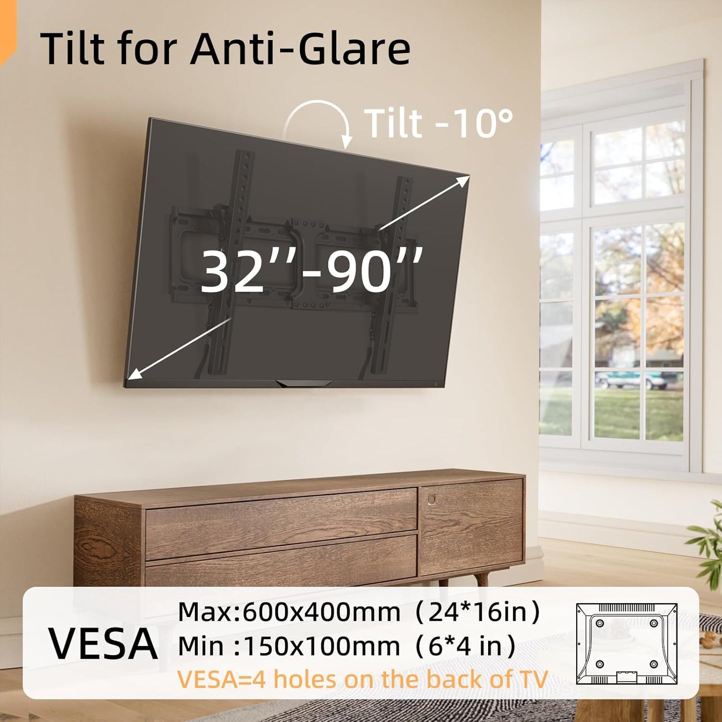 IWORKBORAD 55 65 75 85 inch Low Profile TV Wall Mount for 32-90 '' TVs, Tilt TV Mount Bracket, Safe Lock & Quick Release, Max VESA 600x400mm, 24 inch Studs,132 lbs, Fit Most 55+ 75+ 85+ 86 TVs