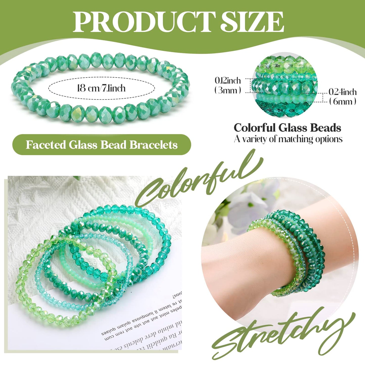 Junkin 60 Pcs Crystal Beaded Bracelets Bulk for Women Bohemian Multi Layer Stacking Statement Stretchy Strand Crystal Bead Bracelets Versatile Slip on Shiny(Shiny Color)